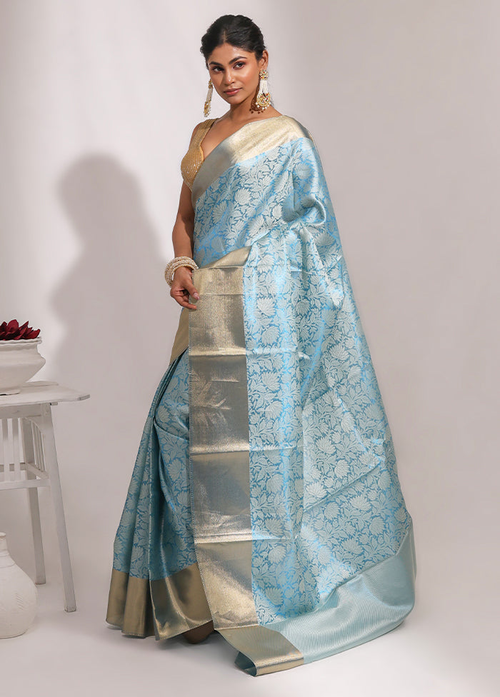 Blue Tissue Silk Saree With Blouse Piece