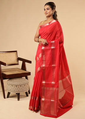 Red Dupion Silk Saree With Blouse Piece