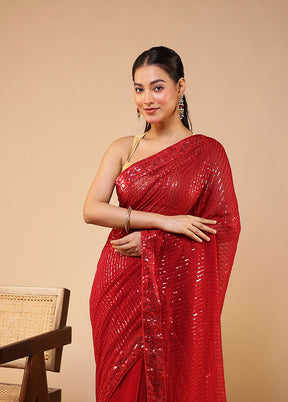Red Georgette Saree With Blouse Piece