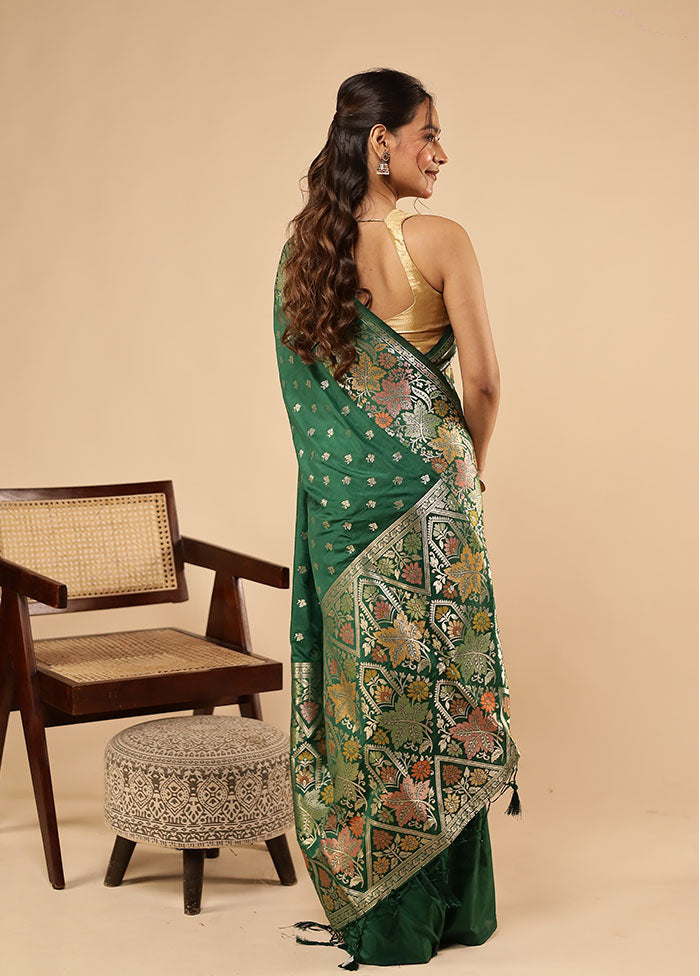 Green Dupion Silk Saree With Blouse Piece