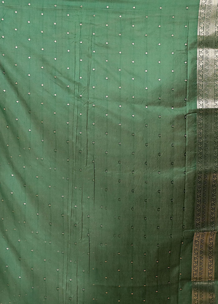 Green Dupion Silk Saree With Blouse Piece