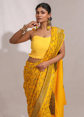 Yellow Georgette Saree With Blouse Piece