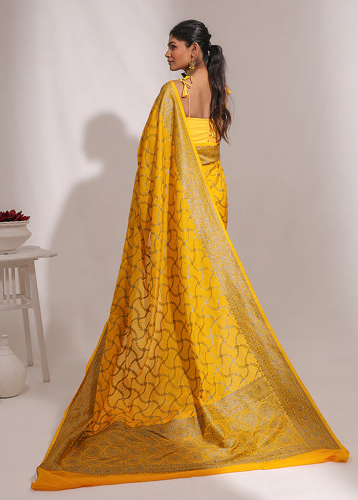 Yellow Georgette Saree With Blouse Piece