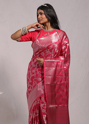 Pink Dupion Silk Saree With Blouse Piece