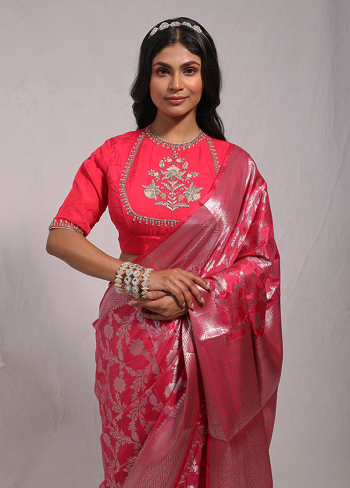 Pink Dupion Silk Saree With Blouse Piece