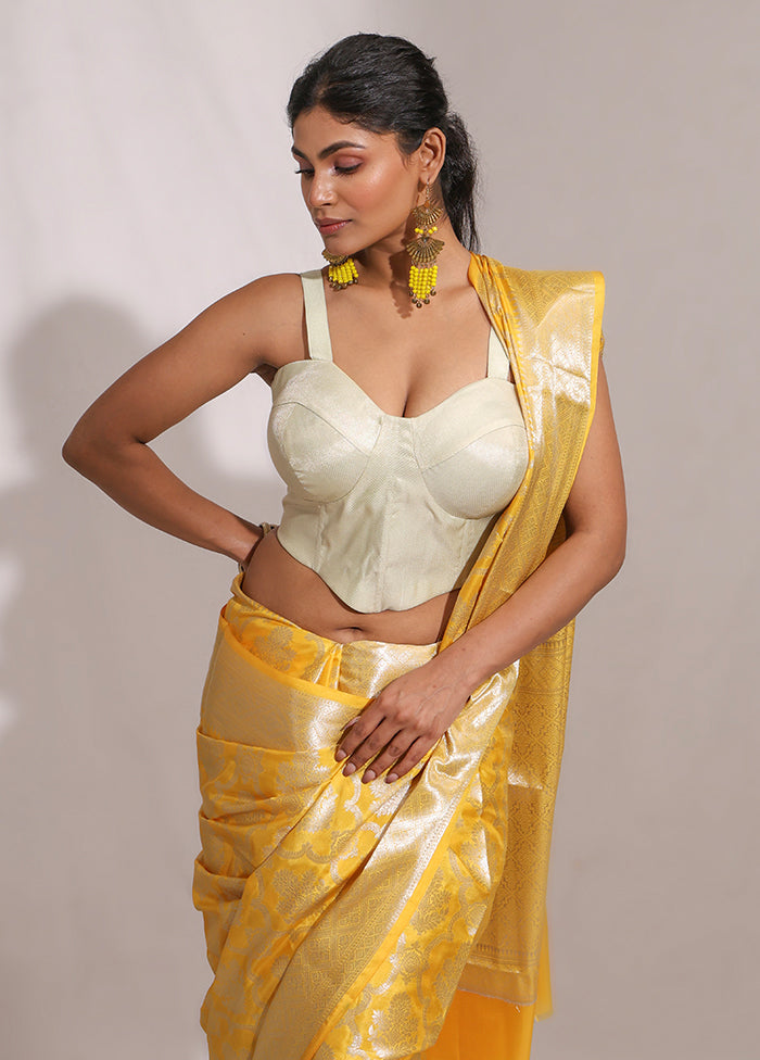 Yellow Dupion Silk Saree With Blouse Piece