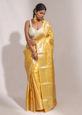 Yellow Dupion Silk Saree With Blouse Piece
