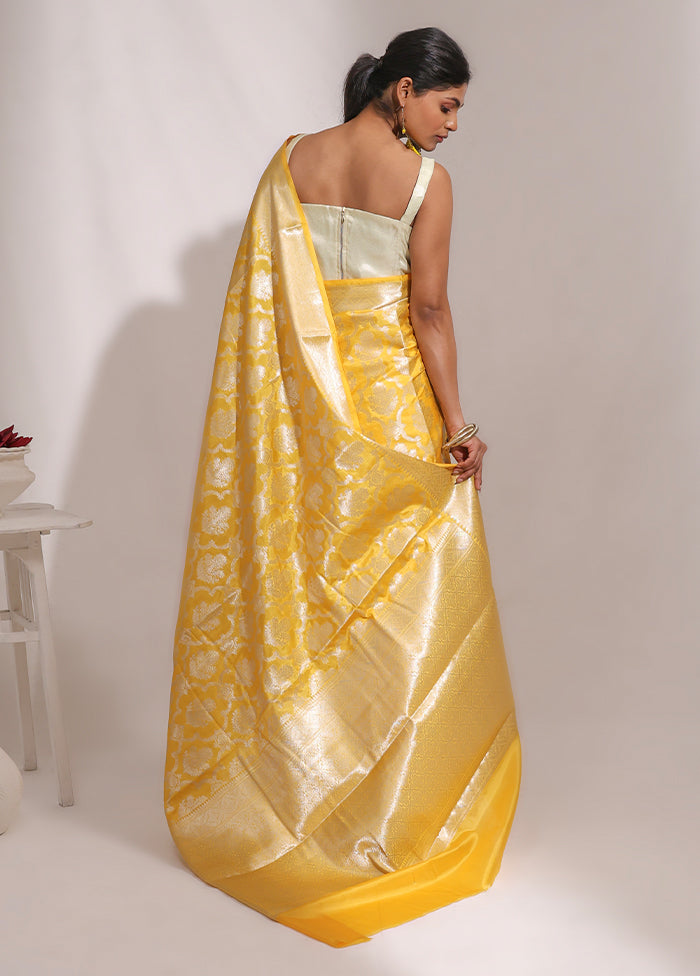 Yellow Dupion Silk Saree With Blouse Piece