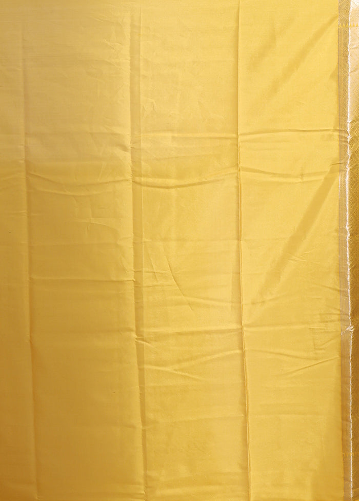 Yellow Dupion Silk Saree With Blouse Piece