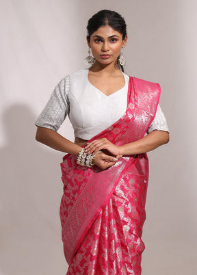 Pink Dupion Silk Saree With Blouse Piece