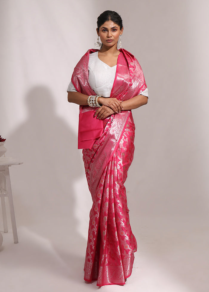 Pink Dupion Silk Saree With Blouse Piece
