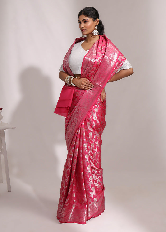 Pink Dupion Silk Saree With Blouse Piece