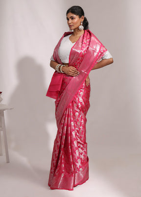 Pink Dupion Silk Saree With Blouse Piece