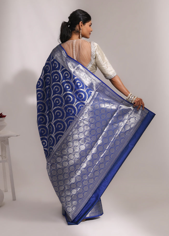 Blue Dupion Silk Saree With Blouse Piece