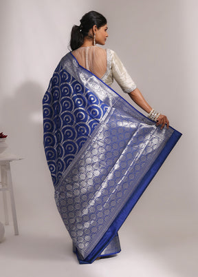 Blue Dupion Silk Saree With Blouse Piece