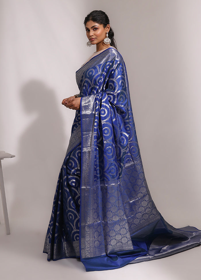 Blue Dupion Silk Saree With Blouse Piece