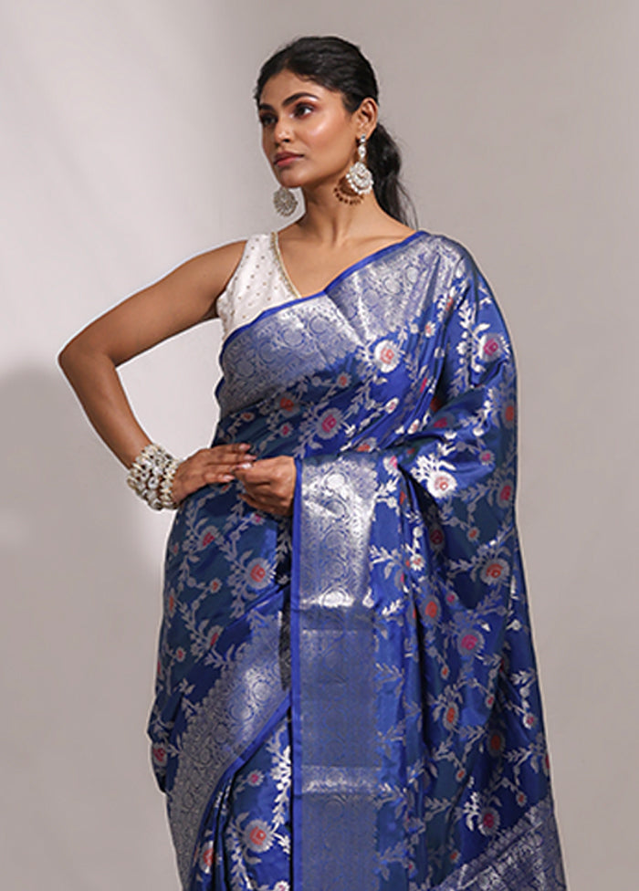 Blue Dupion Silk Saree With Blouse Piece