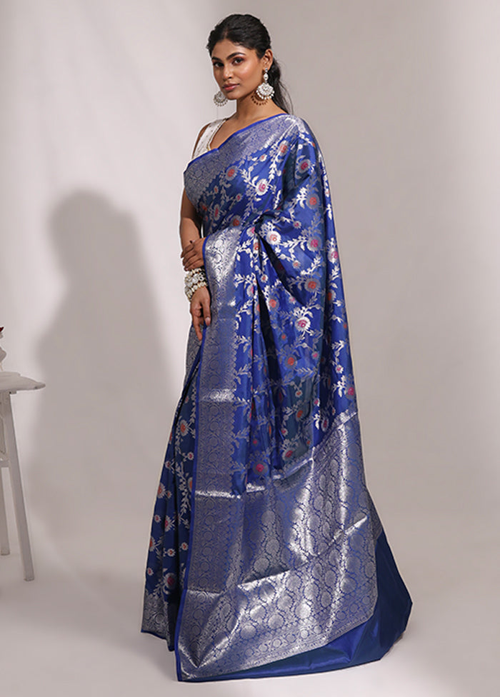 Blue Dupion Silk Saree With Blouse Piece