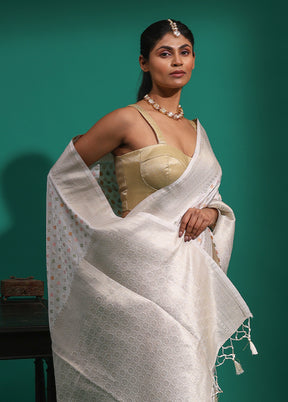 White Dupion Silk Saree With Blouse Piece