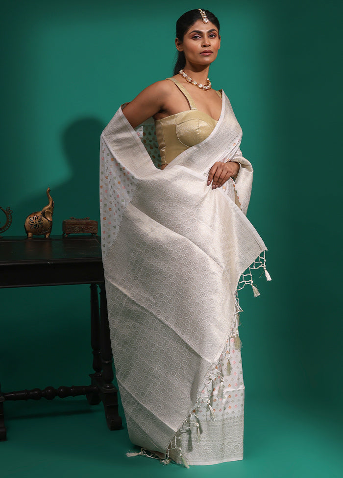 White Dupion Silk Saree With Blouse Piece