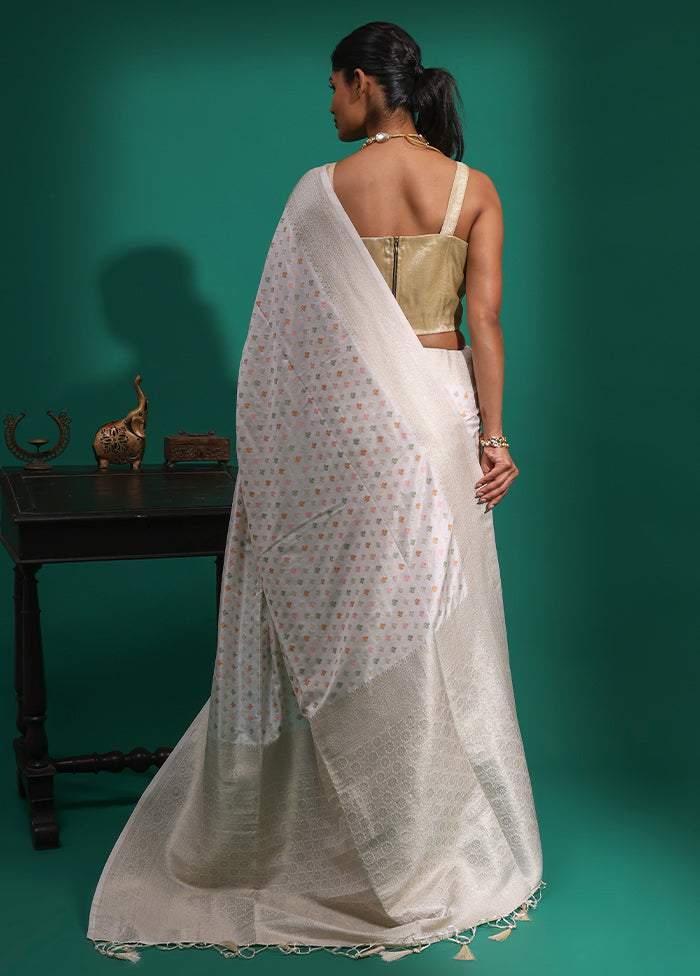 White Dupion Silk Saree With Blouse Piece