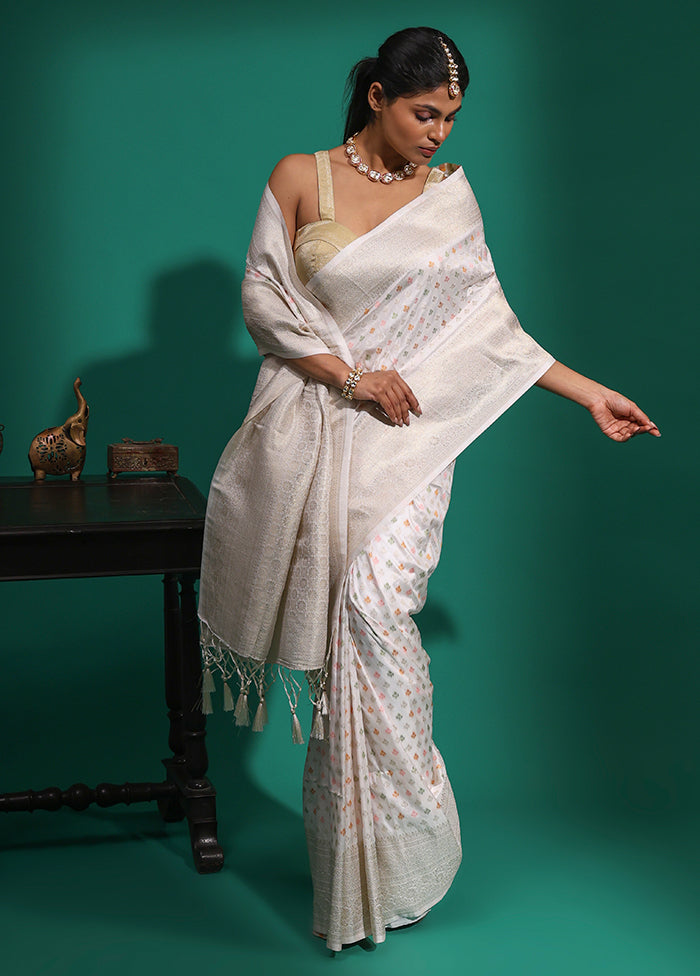 White Dupion Silk Saree With Blouse Piece
