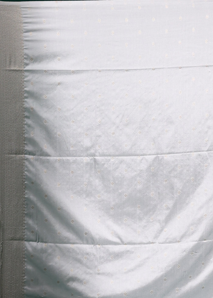 White Dupion Silk Saree With Blouse Piece