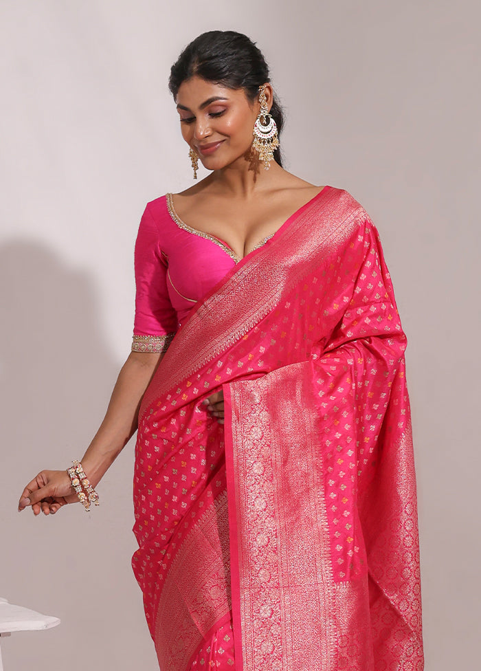 Pink Dupion Silk Saree With Blouse Piece