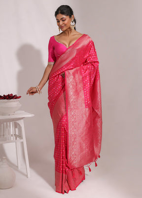 Pink Dupion Silk Saree With Blouse Piece