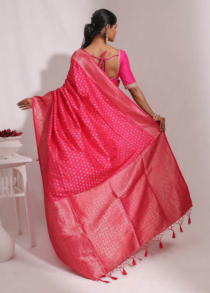 Pink Dupion Silk Saree With Blouse Piece