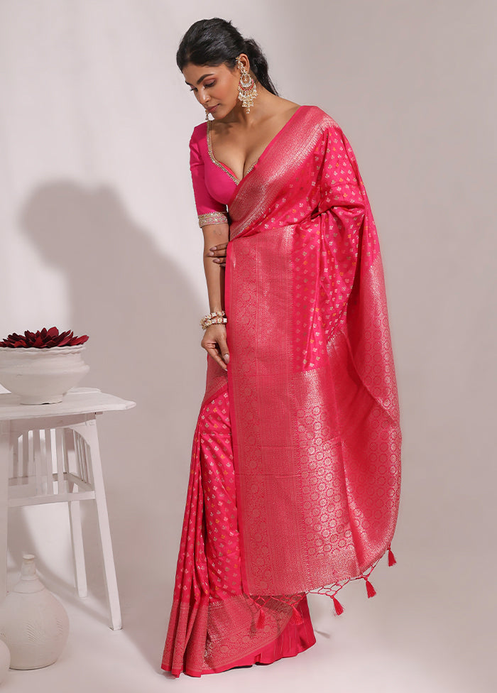 Pink Dupion Silk Saree With Blouse Piece