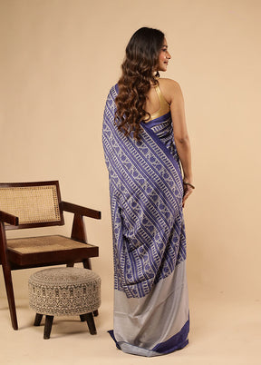 Blue Tussar Silk Saree With Blouse Piece