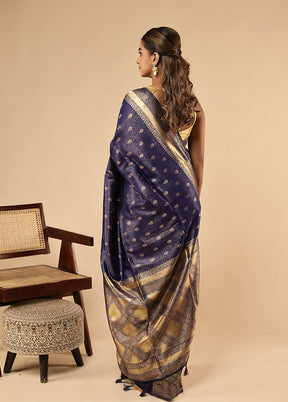 Blue Dupion Silk Saree With Blouse Piece