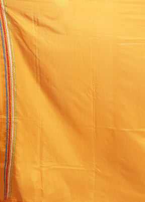 Yellow Kantha Stitch Silk Saree With Blouse Piece