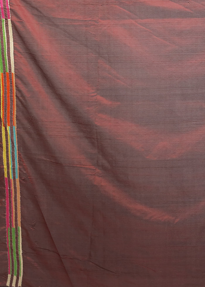 Maroon Kantha Stitch Silk Saree With Blouse Piece