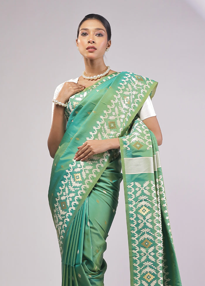 Green Dupion Silk Saree With Blouse Piece