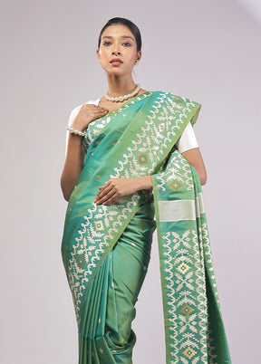 Green Dupion Silk Saree With Blouse Piece