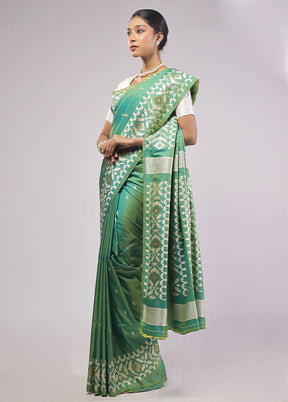 Green Dupion Silk Saree With Blouse Piece