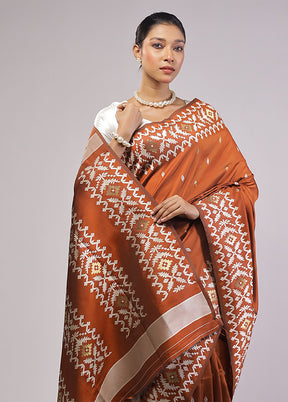 Rust Dupion Silk Saree With Blouse Piece