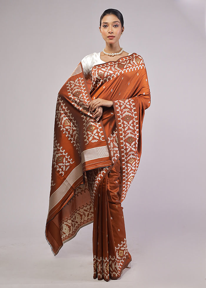 Rust Dupion Silk Saree With Blouse Piece