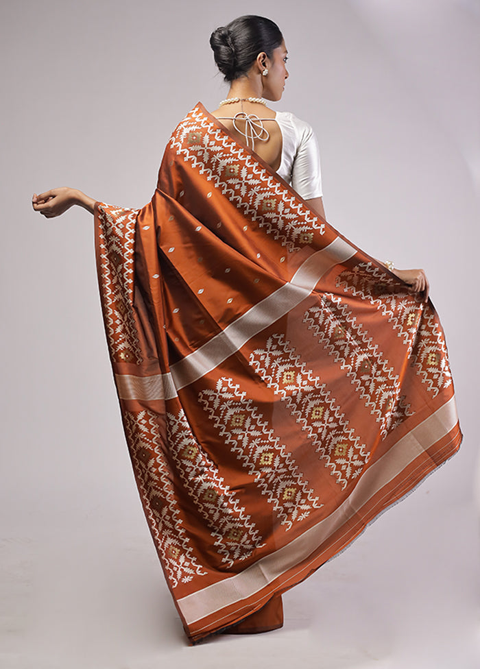 Rust Dupion Silk Saree With Blouse Piece