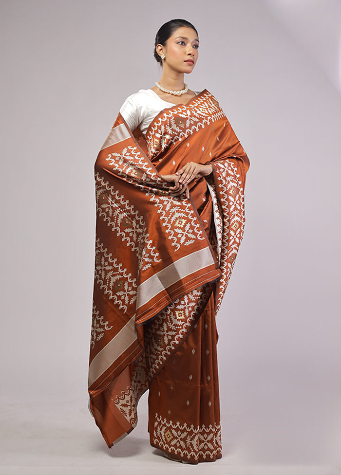 Rust Dupion Silk Saree With Blouse Piece