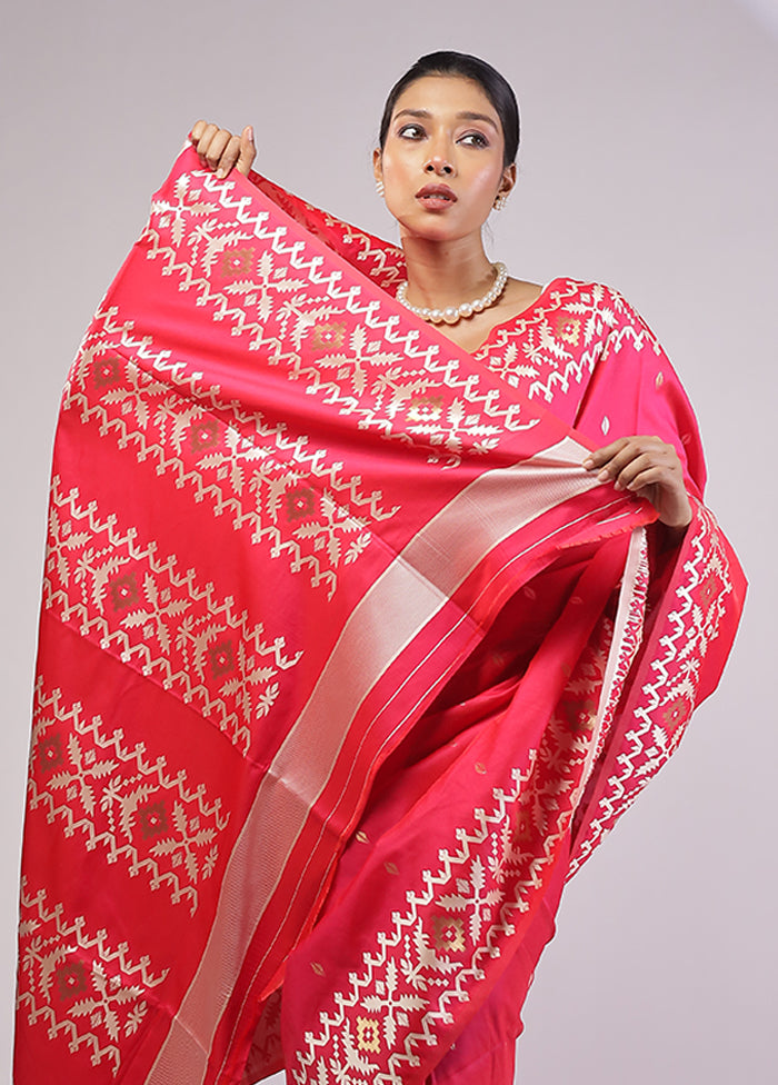 Pink Dupion Silk Saree With Blouse Piece