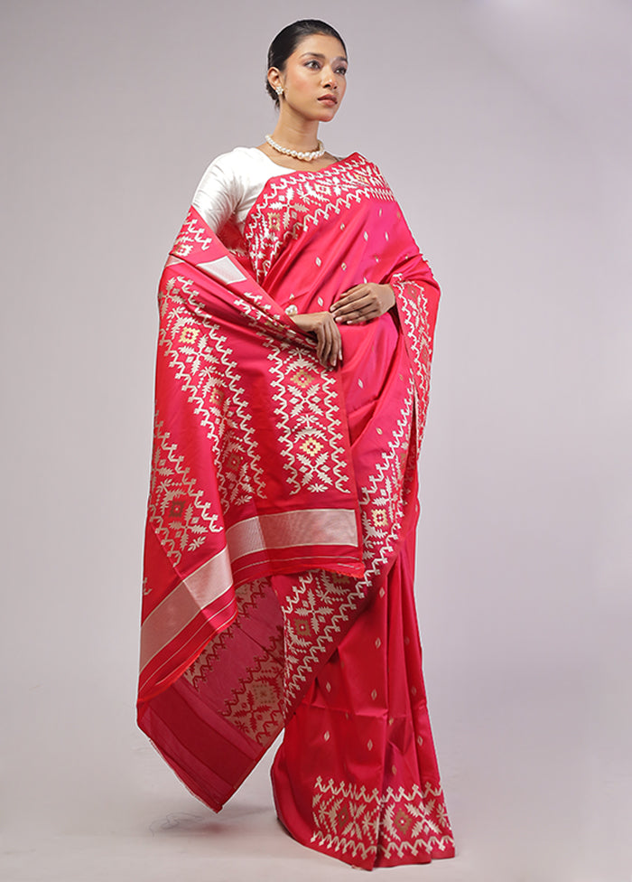 Pink Dupion Silk Saree With Blouse Piece