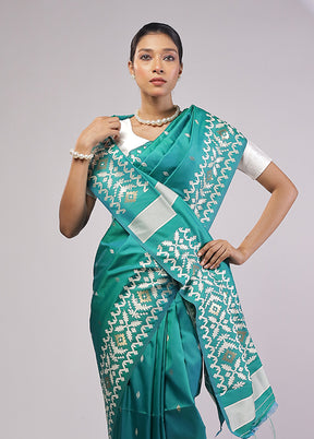 Green Dupion Silk Saree With Blouse Piece