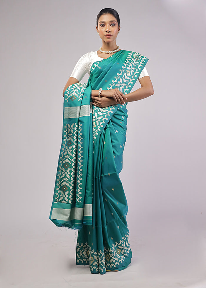 Green Dupion Silk Saree With Blouse Piece