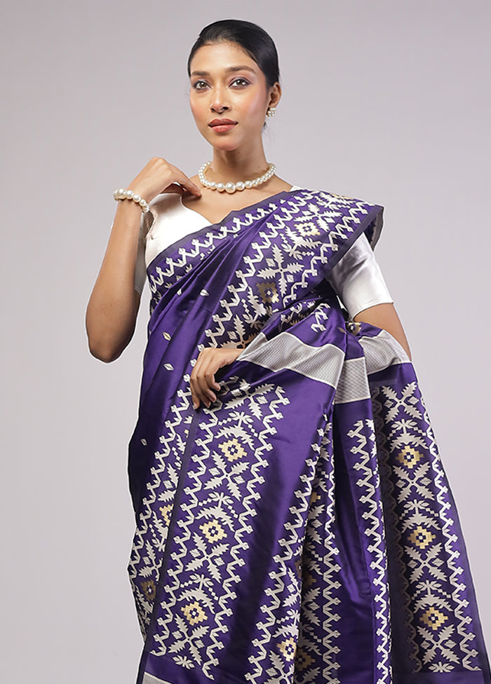 Purple Dupion Silk Saree With Blouse Piece