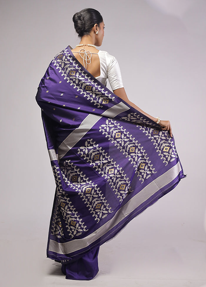 Purple Dupion Silk Saree With Blouse Piece