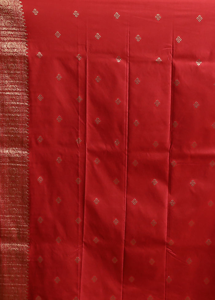 Red Dupion Silk Saree With Blouse Piece