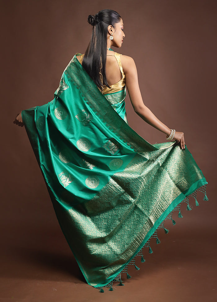 Green Dupion Silk Saree With Blouse Piece